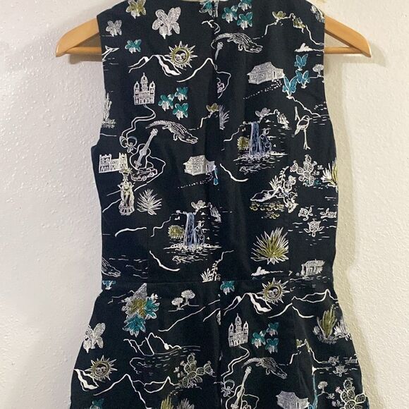 Zara Black Cut Out Tropical Island Print Black Romper Shorts - Picture 7 of 8